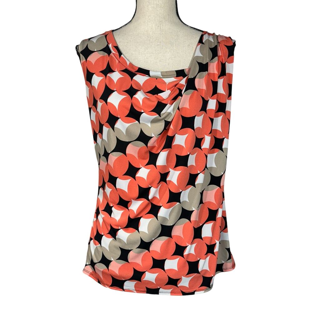Worthington Medium Top Geometric Sleeveless Stretch Asymmetrical Neck Draped